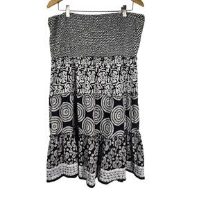 Peppermint Bay Black & White Strapless Monochrome Boho Dress Size 1x